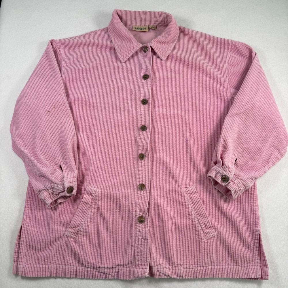 Great Northwest Pink Corduroy Shirt Jacket Womens Large Button Front Cotton vtg
